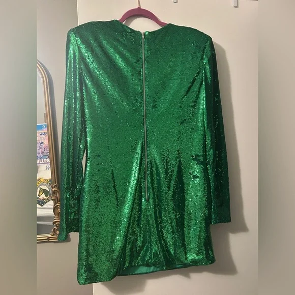 Bardot Long Sleeve Green Sequin Mini Dress Sz 12 Alessia - Picture 6 of 6